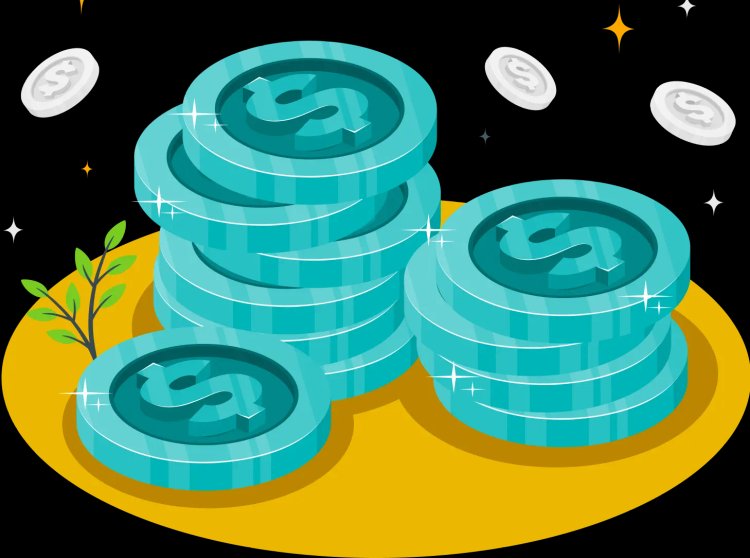 Stacks of coins with sparkles above