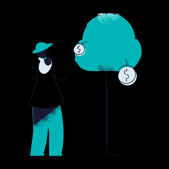 Person harvesting money off a tree