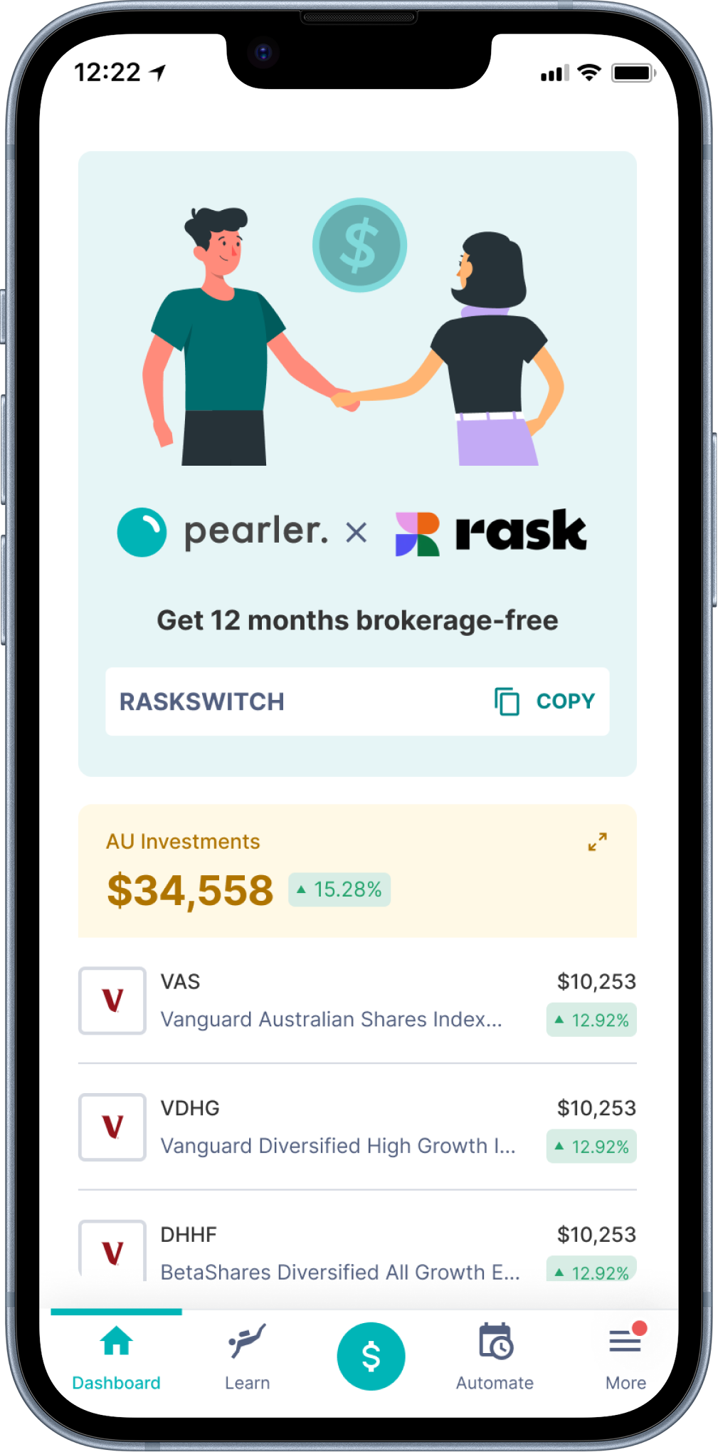 An image of a phone that shows the referral code for the promotion: RASKSWITCH