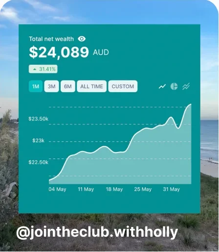 Pearler net wealth chart held up at the beach